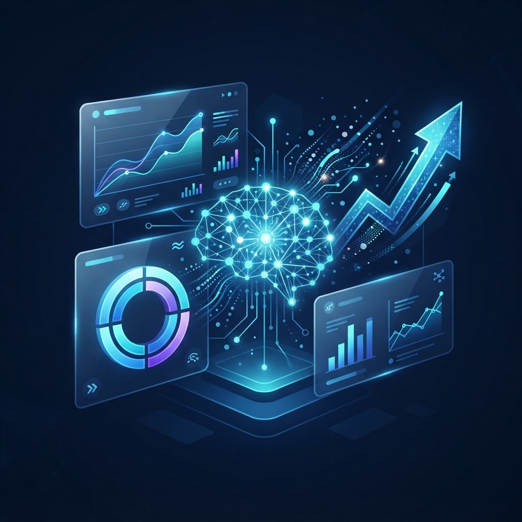AI-assisted data dashboards analyzing paid ad budget allocation and performance