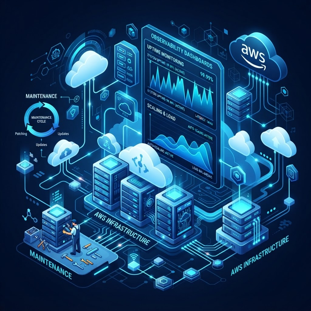 Cloud hosting and maintenance infrastructure with uptime monitoring